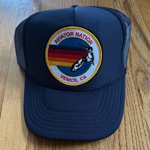 Aviator Nation Black Trucker Hat with Multicolor Patch